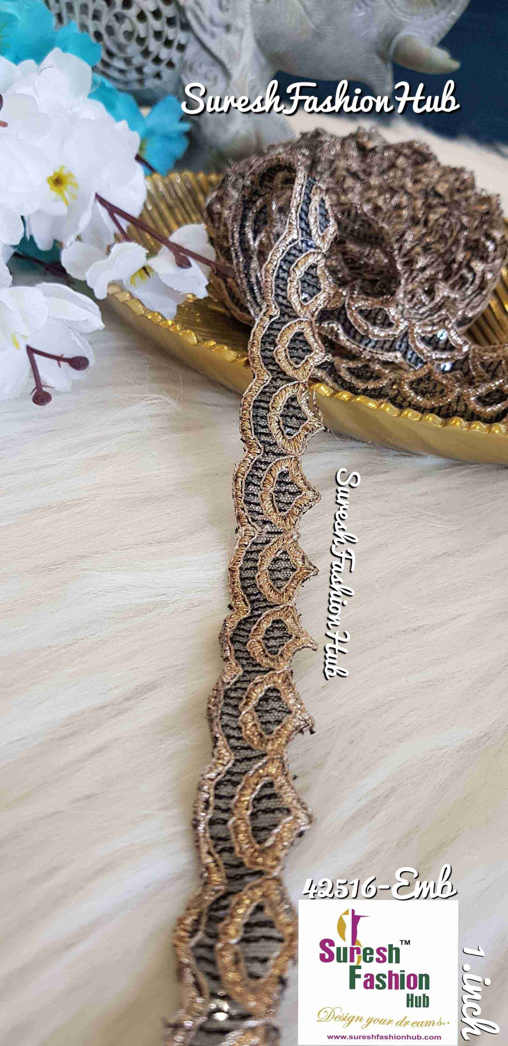 Glittering Black Waves Embroidered Trim