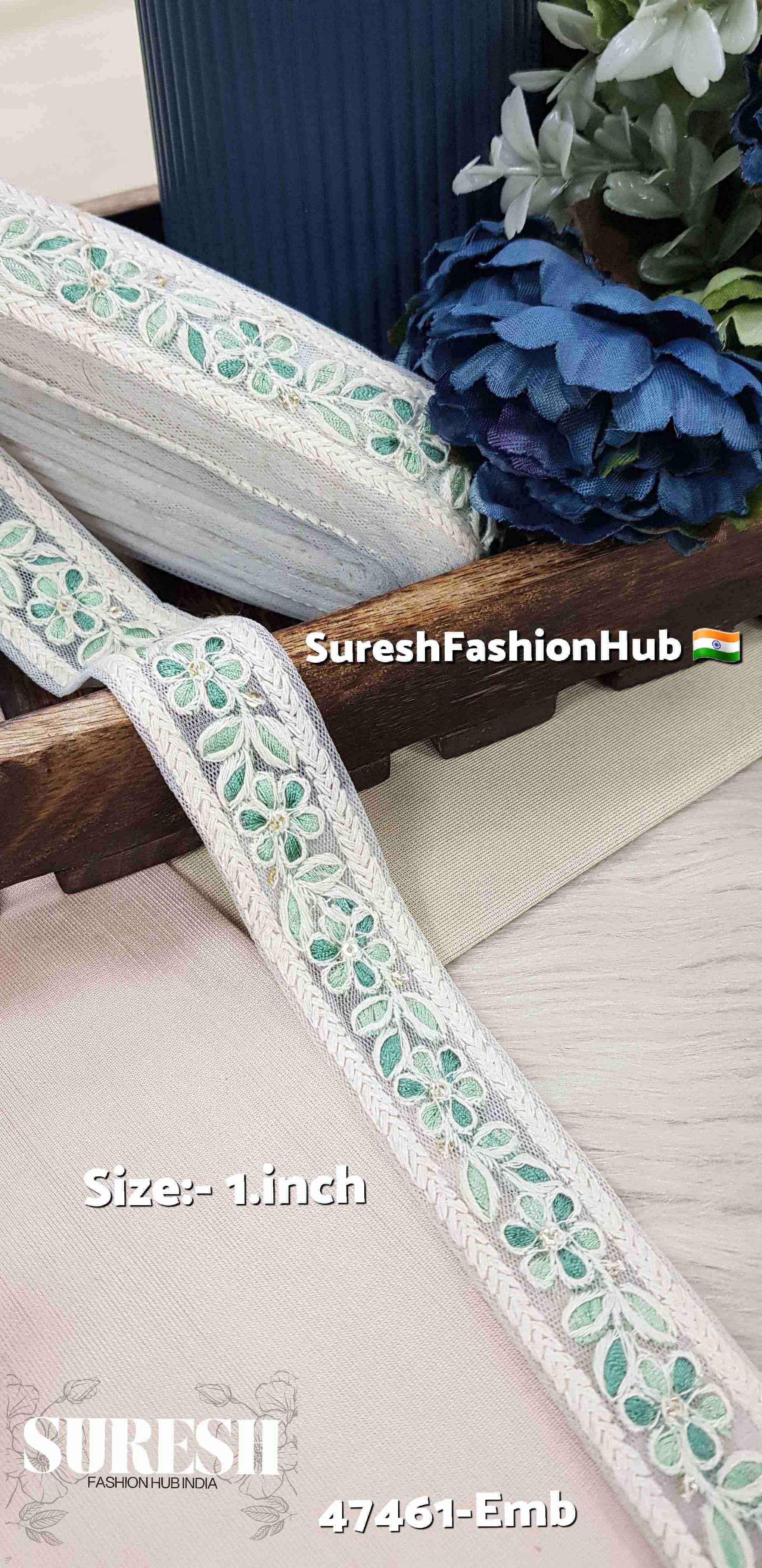 Sea Green & Light Sea Green Floral Net Lace