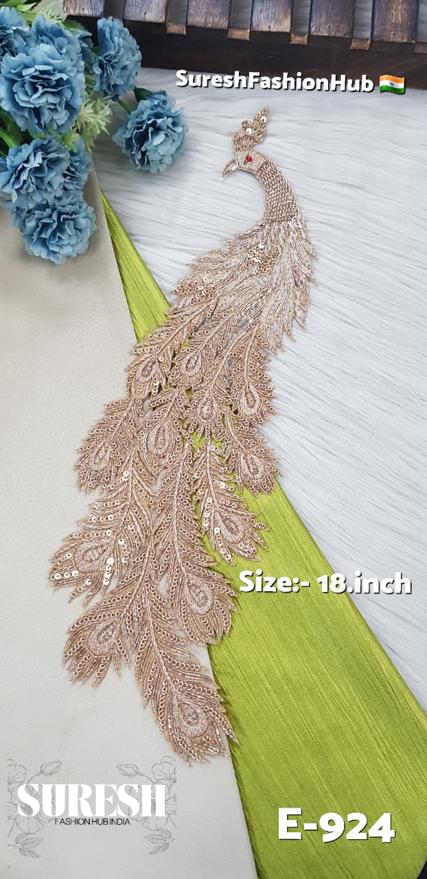 E-924 Gold Peacock Handmade Zardosi Patch