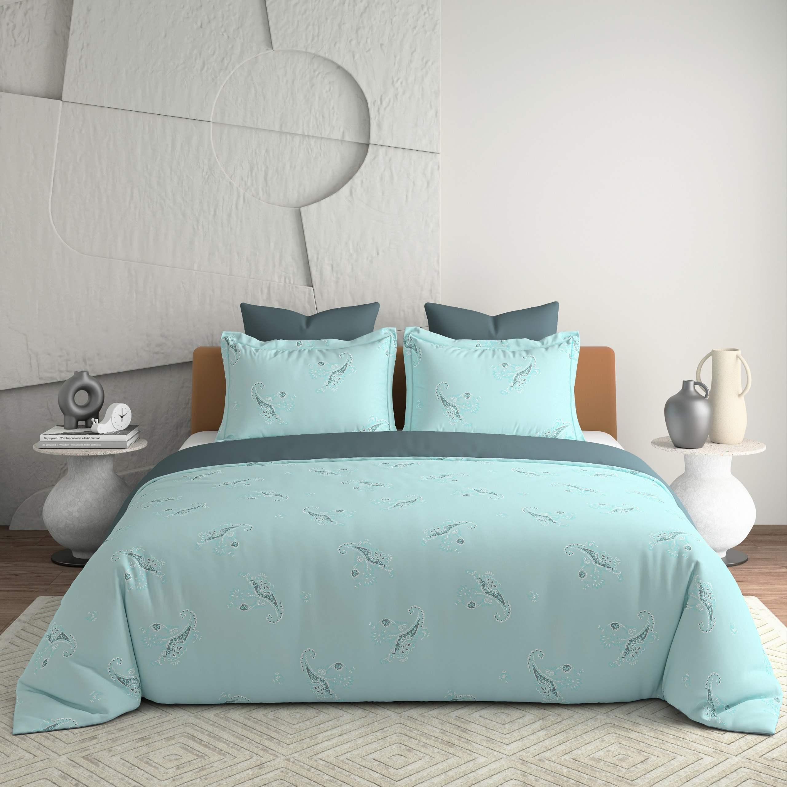 Bellagio Jovial Sky Blue Cotton 3pc King Size BedSheet Set