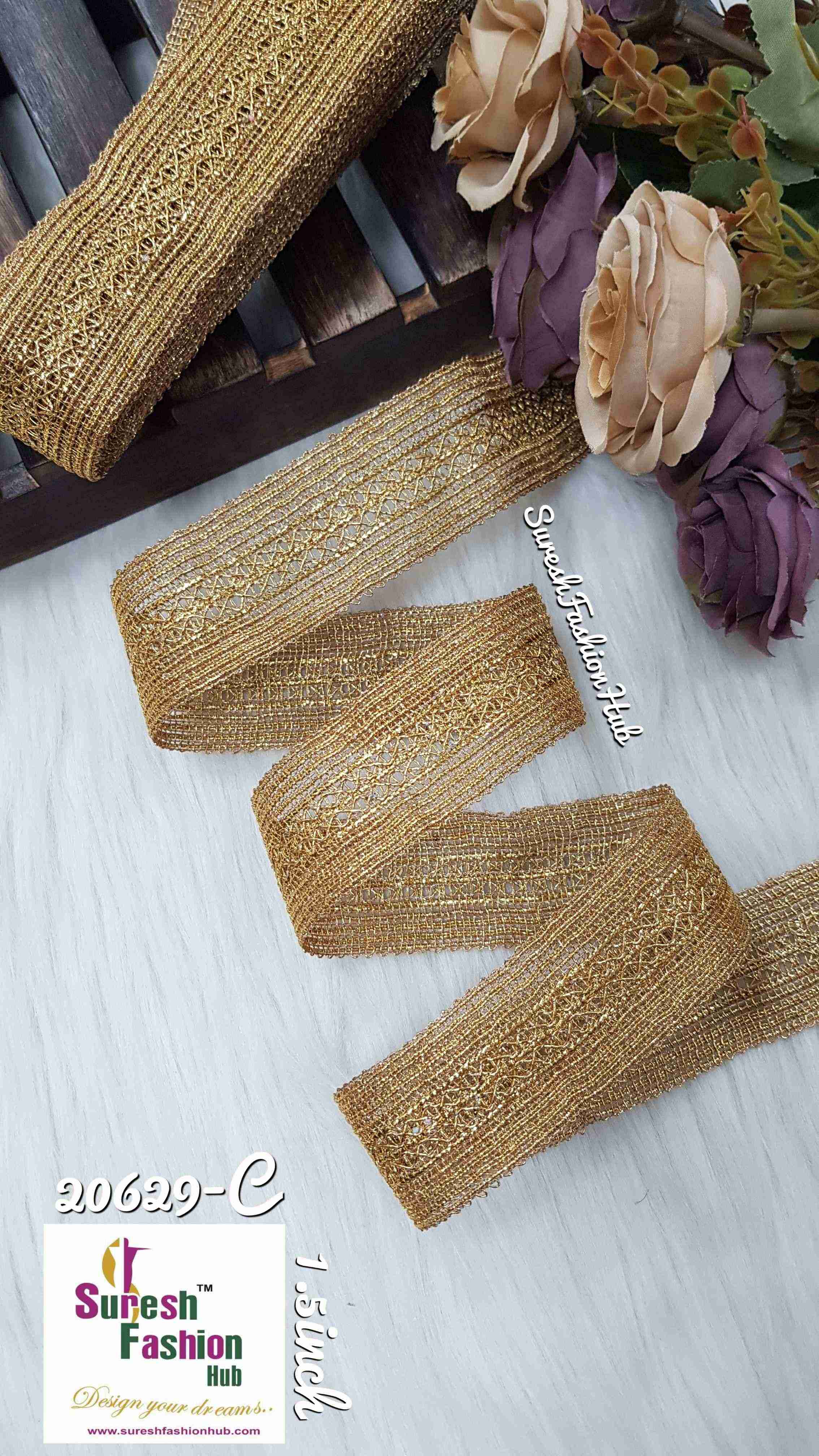 golden Lustrous Petals Zari Lace Borders