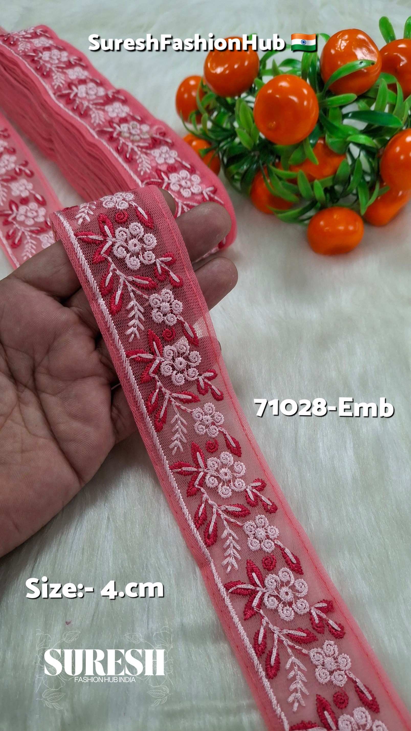 Gajri Floral Thread Sequence Net Border – 71028-Emb