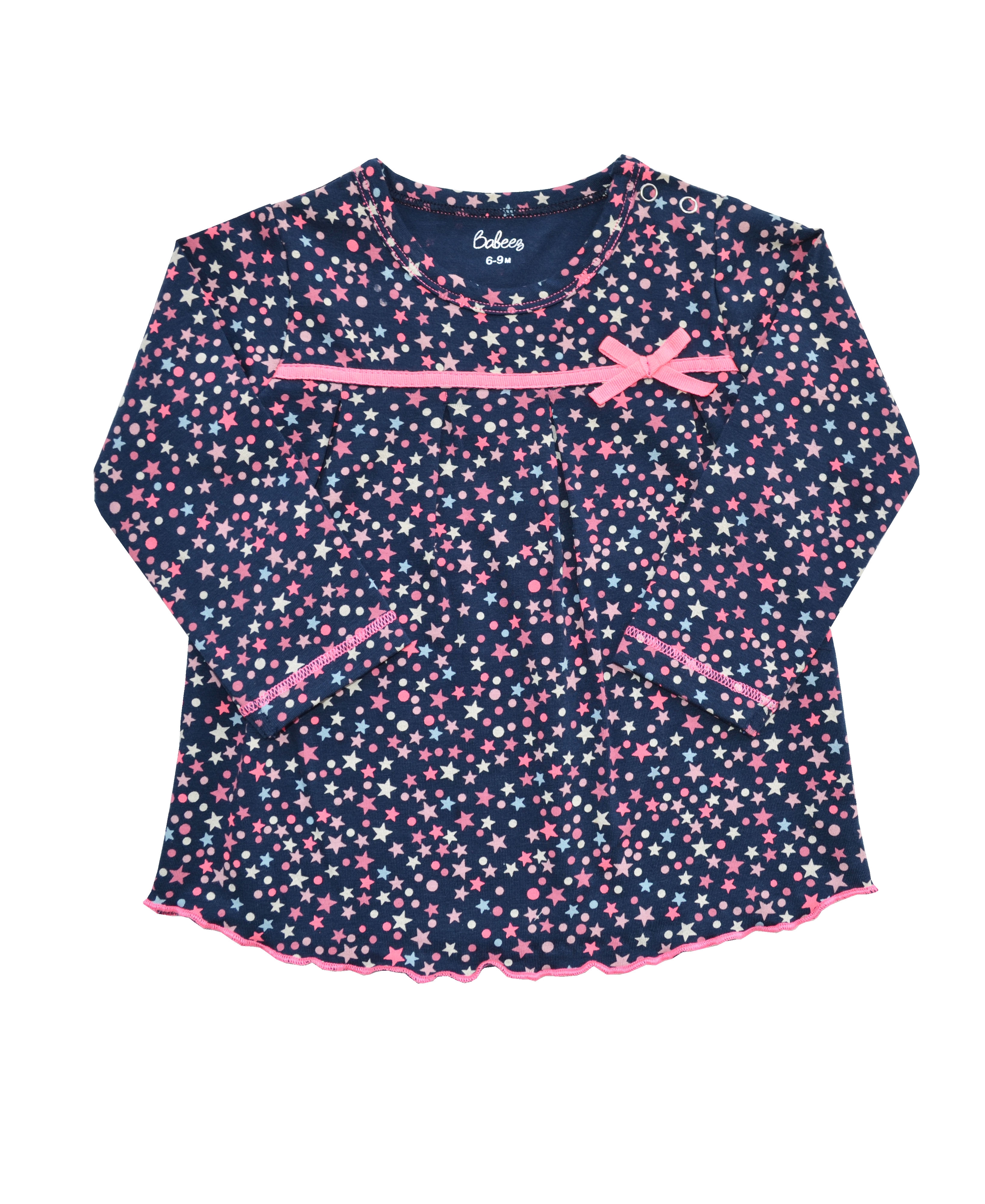 Babeez | Allover Star Print on Navy Long Sleeves Top (95% Cotton 5% Elasthan Jersey) undefined
