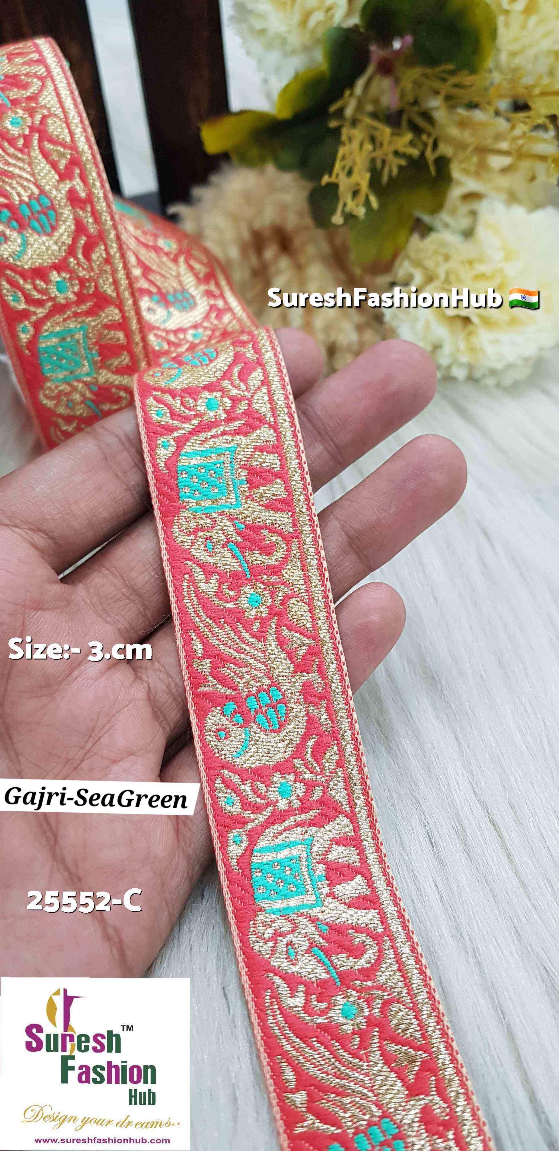 Gajri & Sea-Green Color Elephant Parrot Banarasi Lace