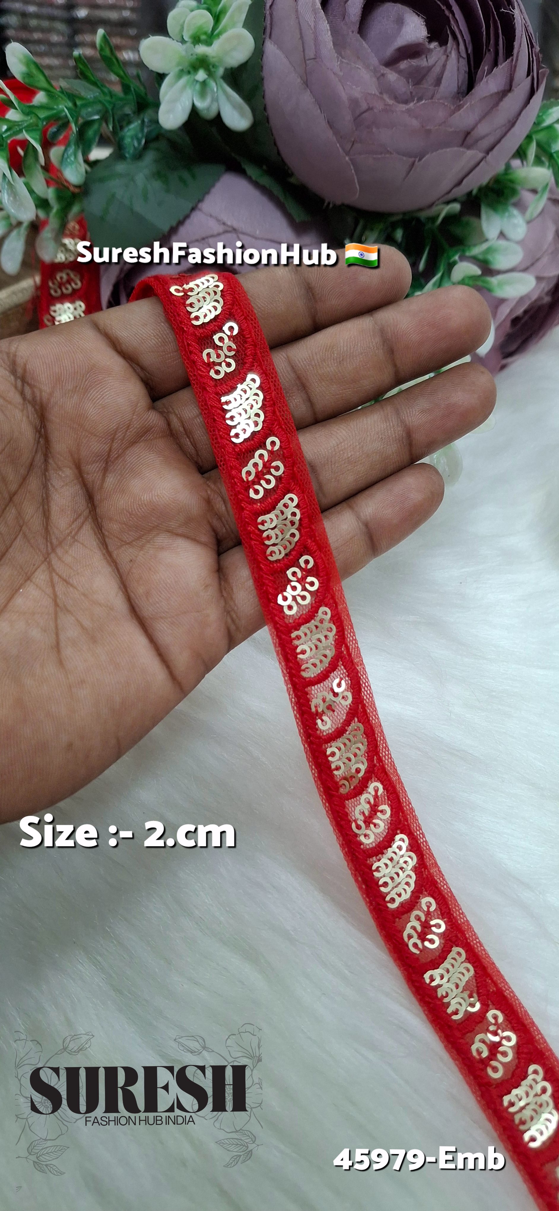 Red Tone-on-Tone Net Embroidery Lace