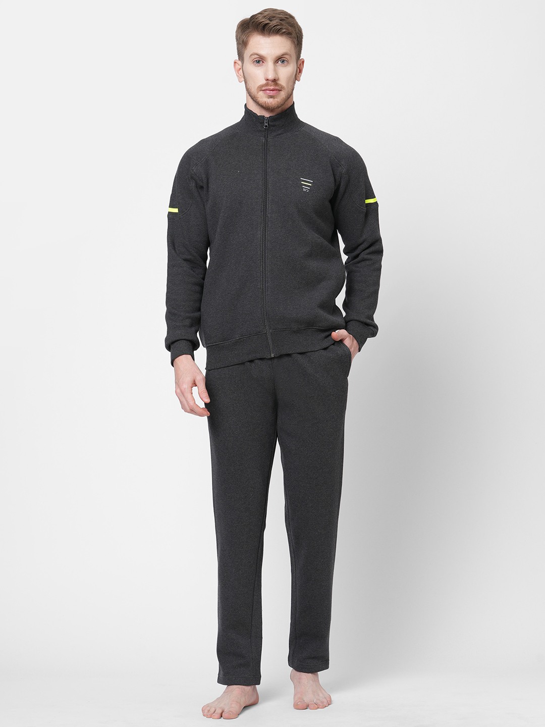 Sweet Dreams Men Charcoal Mel Fleece Solid Tracksuits