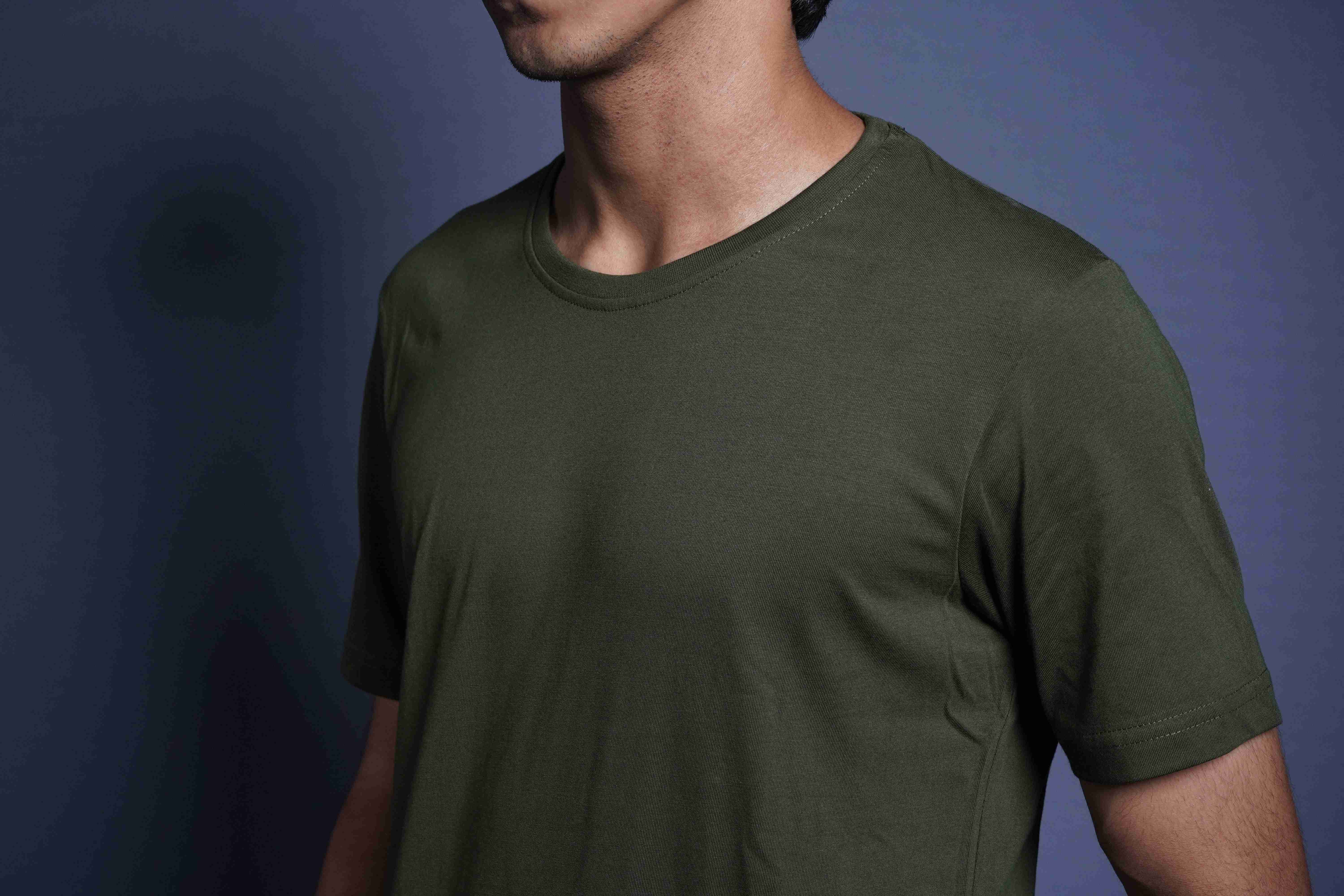 One Denim Serene Mehndi Green Round Neck Cotton T-Shirt