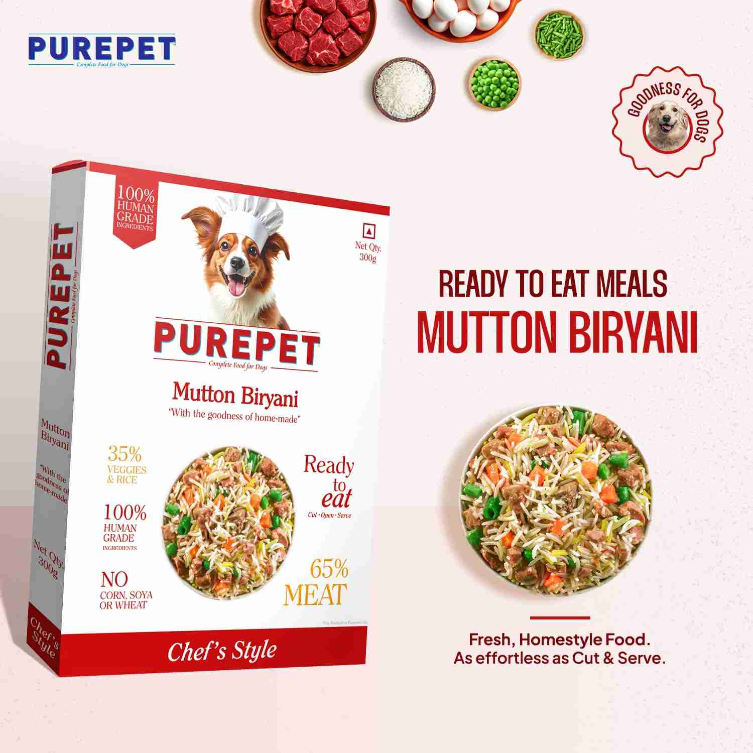 Purepet Mutton Biryani Fresh Food for Dogs, 300g