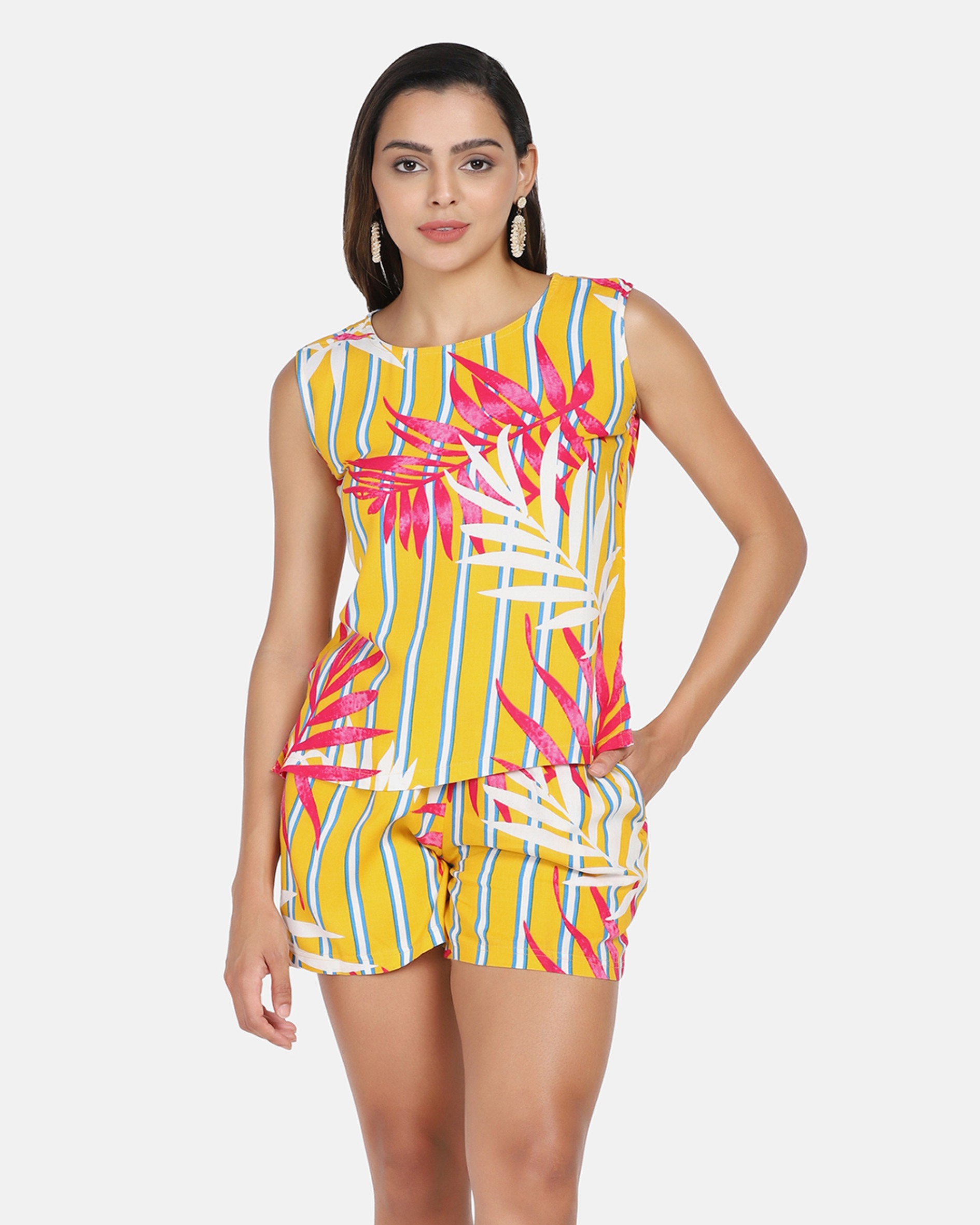 Yellow Leaf Printed Co-Ords