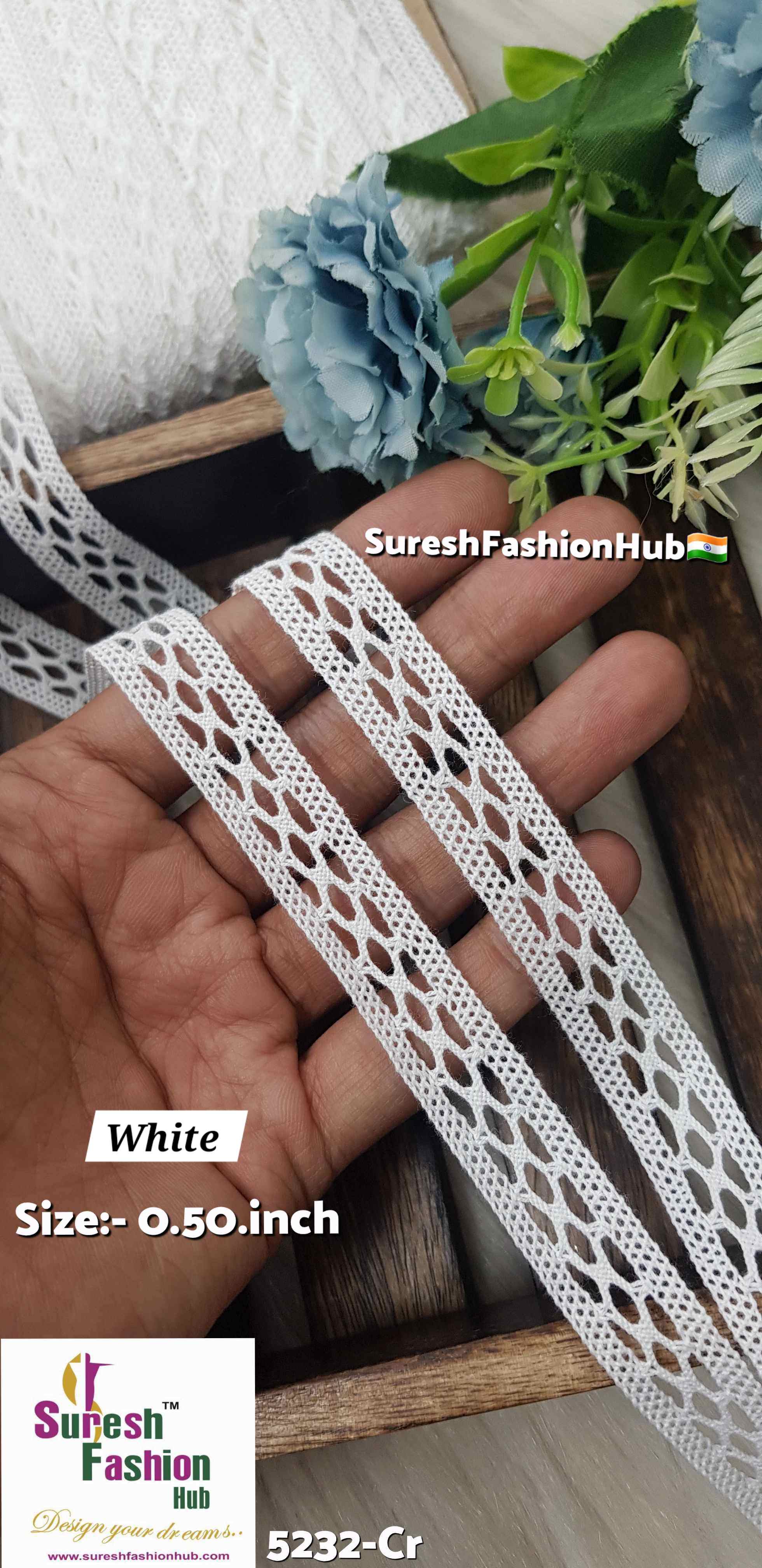 Pure White Half-Inch Crosio Lace Trim