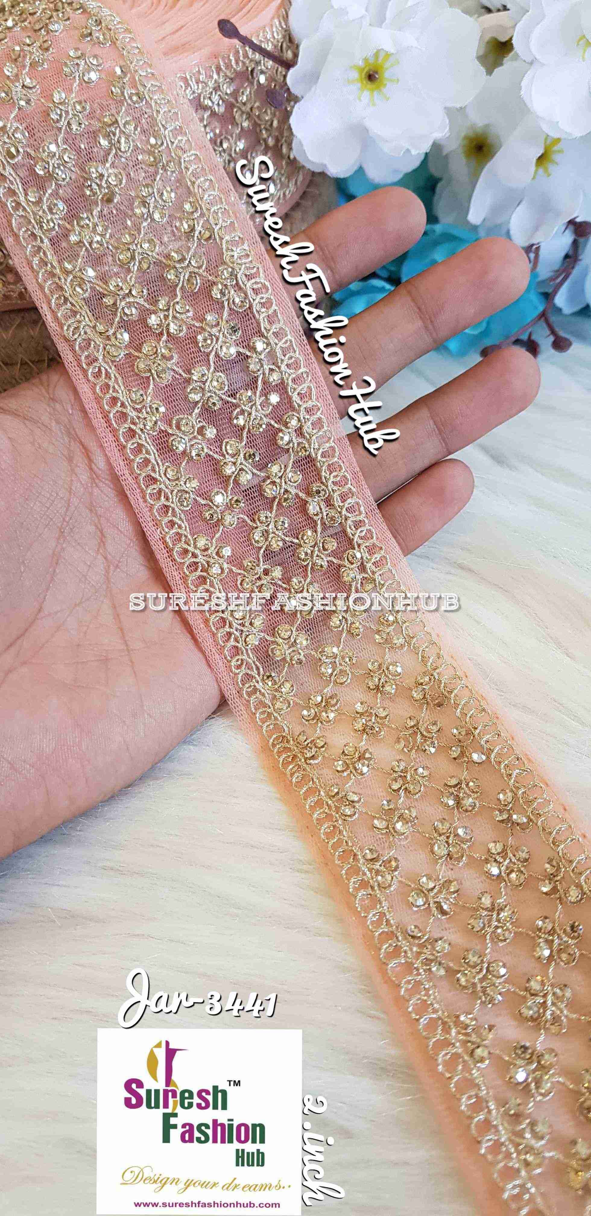 Gemstone Garden Peach Embroidered Trim