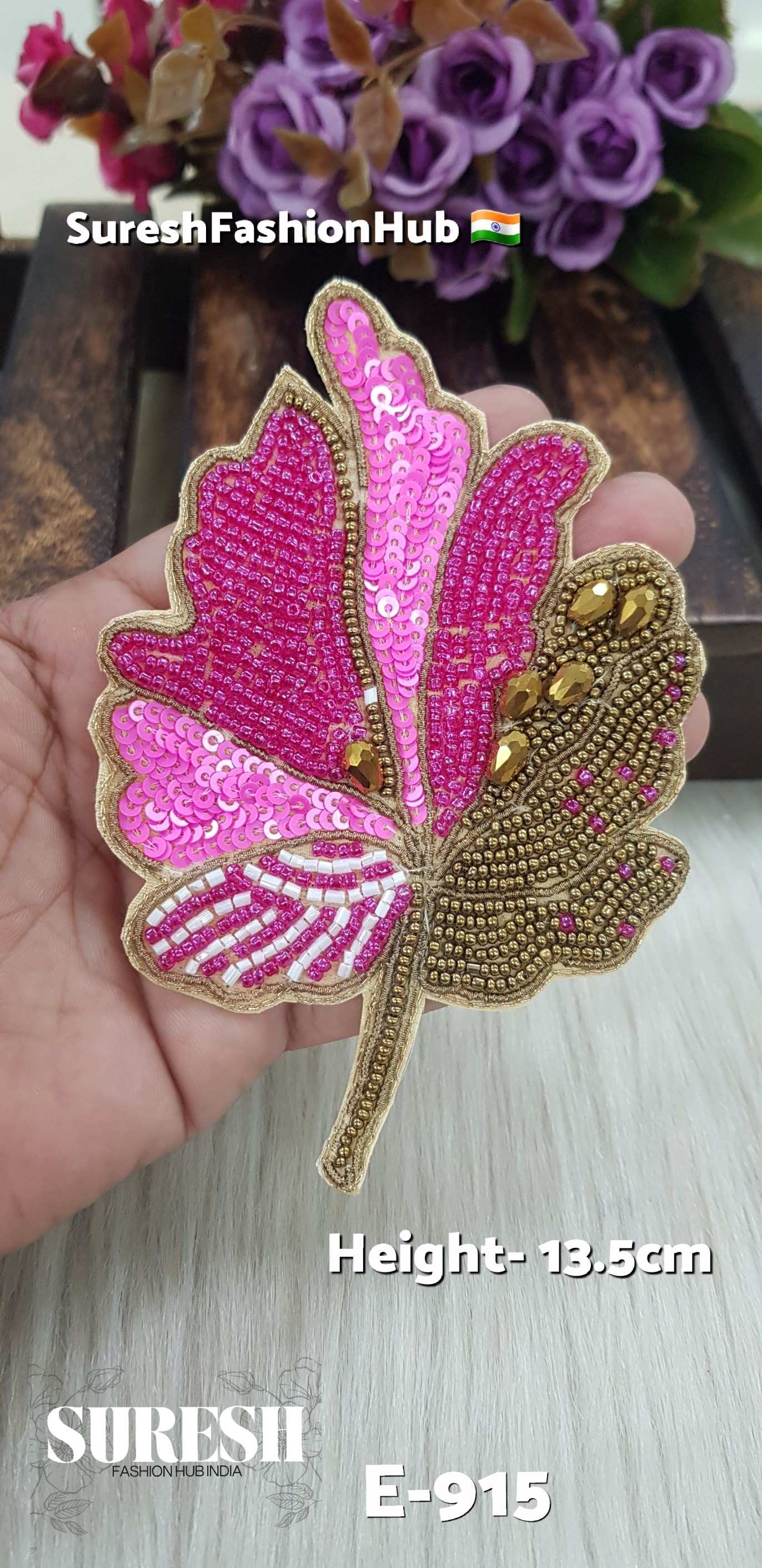 Handmade Leaf Patch – Right Side Pink – Design No. E-915