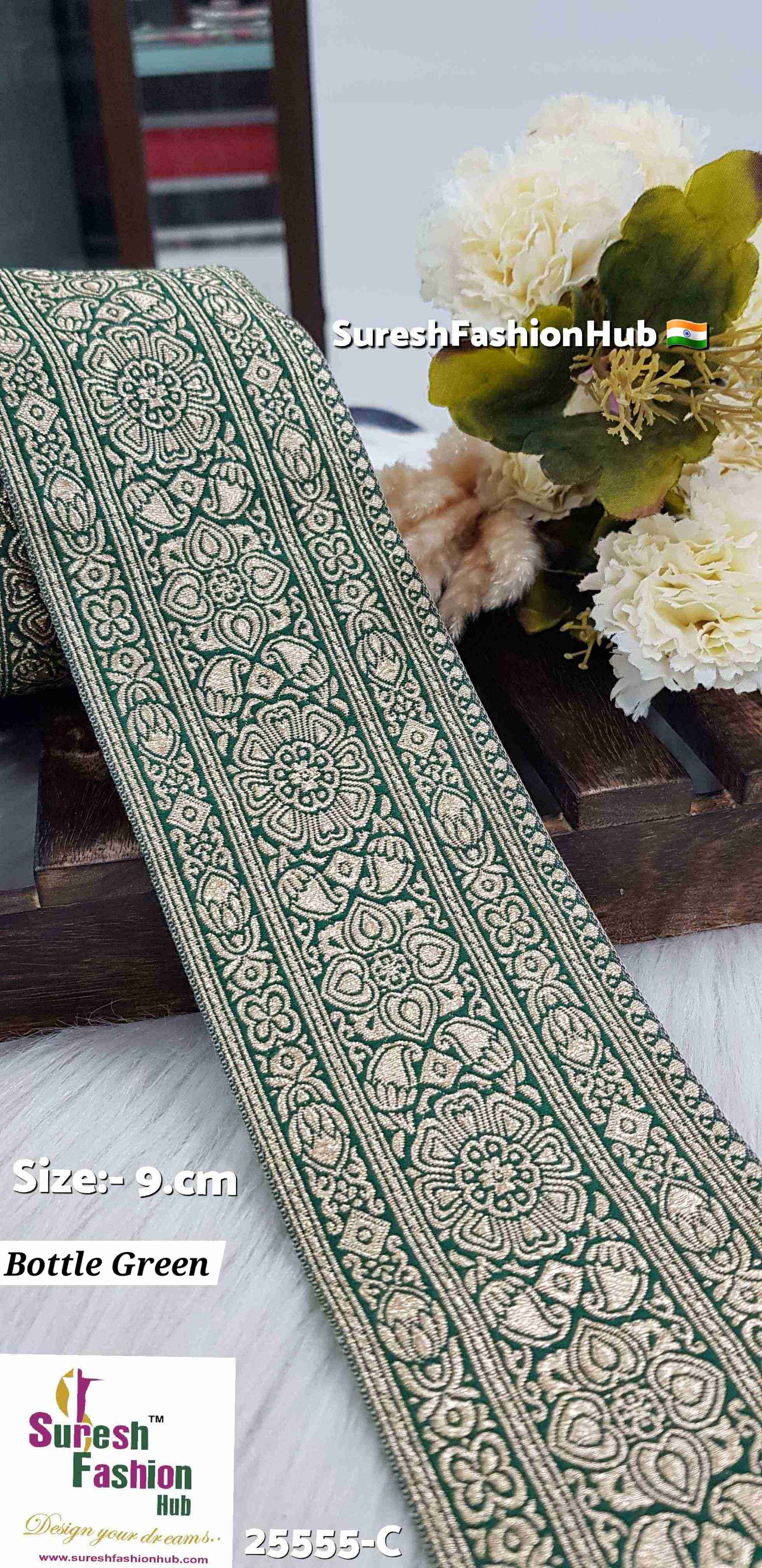 Bottle Green Golden Banarasi Lace