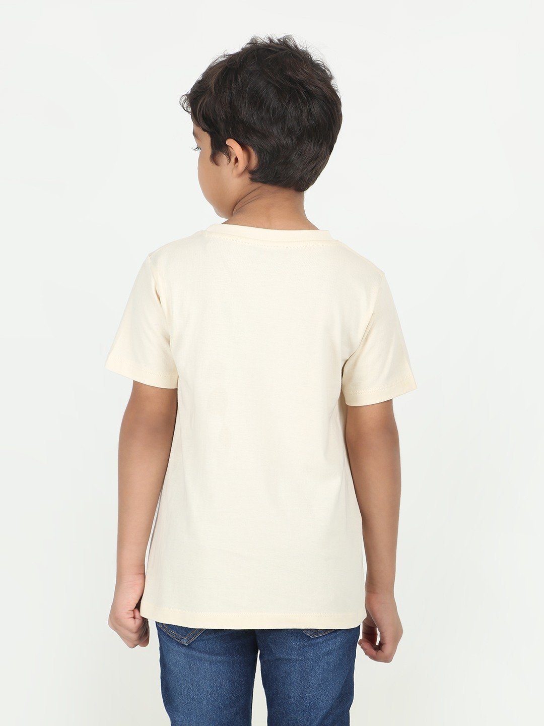 Boys 1 piece chest printed T-shirt- Butter Cream