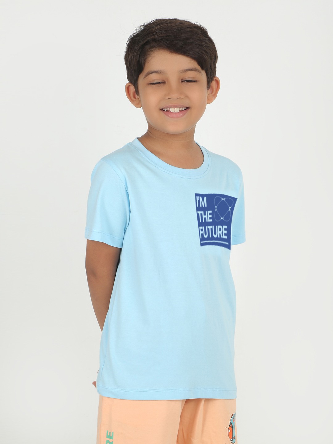Boys 1 piece chest printed T-shirt- Sky Blue