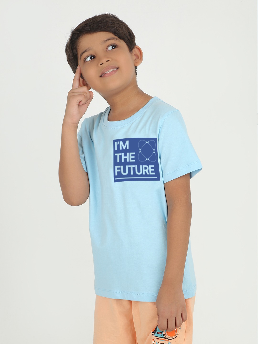 Boys 1 piece chest printed T-shirt- Sky Blue
