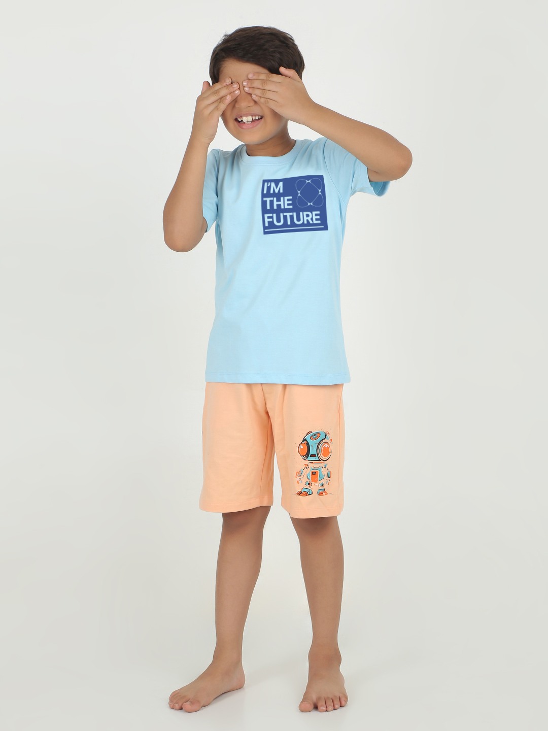 Boys 1 piece chest printed T-shirt- Sky Blue