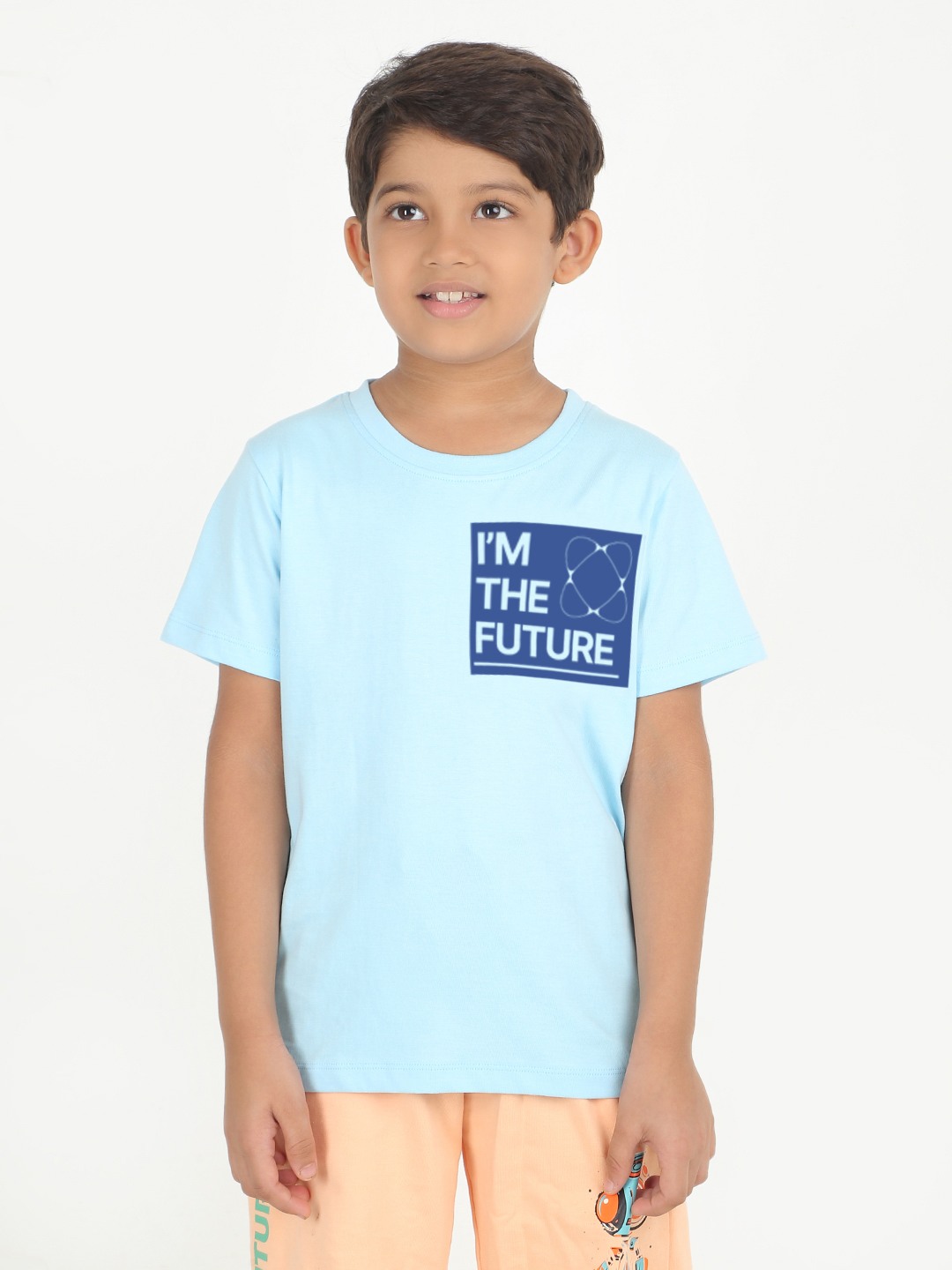 Boys 1 piece chest printed T-shirt- Sky Blue
