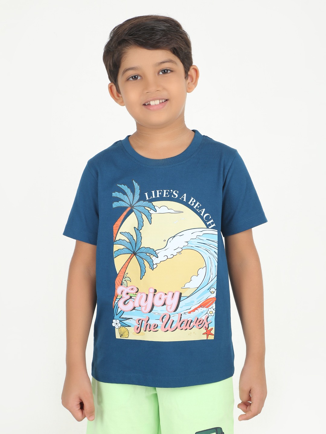 Boys 1 piece chest printed T-shirt- Navy