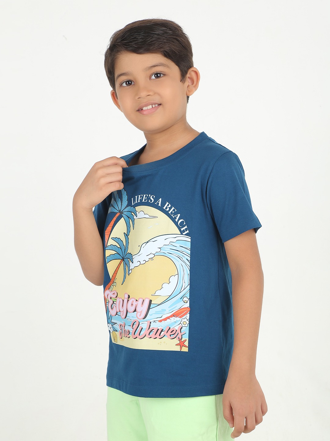 Boys 1 piece chest printed T-shirt- Navy