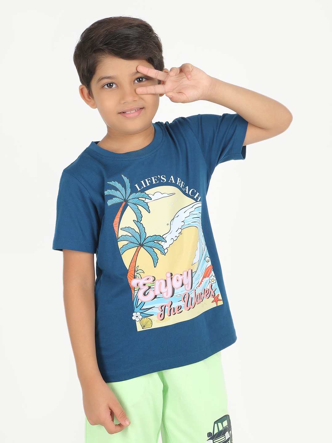 Boys 1 piece chest printed T-shirt- Navy