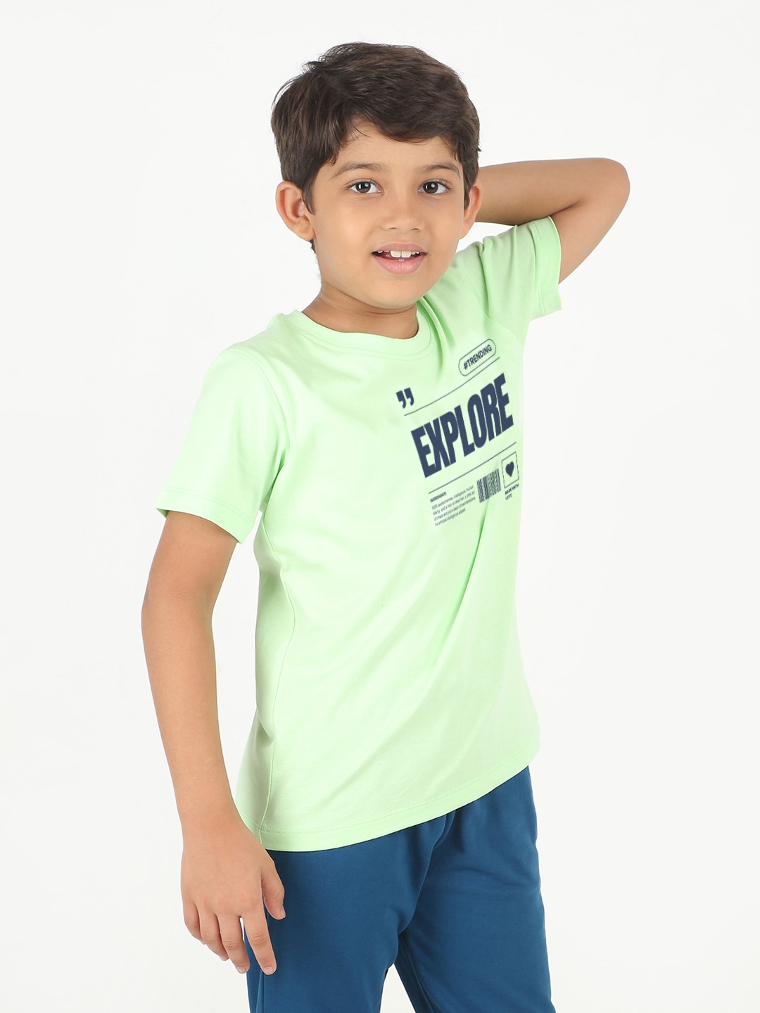 Boys 1 piece chest printed T-shirt- Pistachio Green