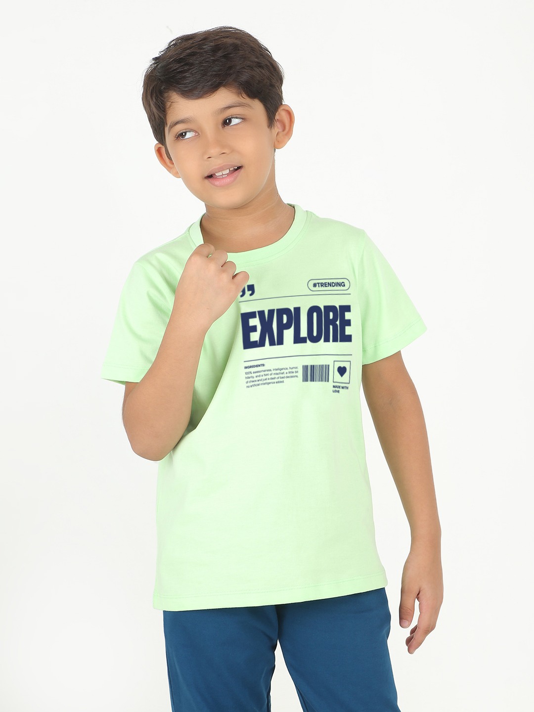 Boys 1 piece chest printed T-shirt- Pistachio Green