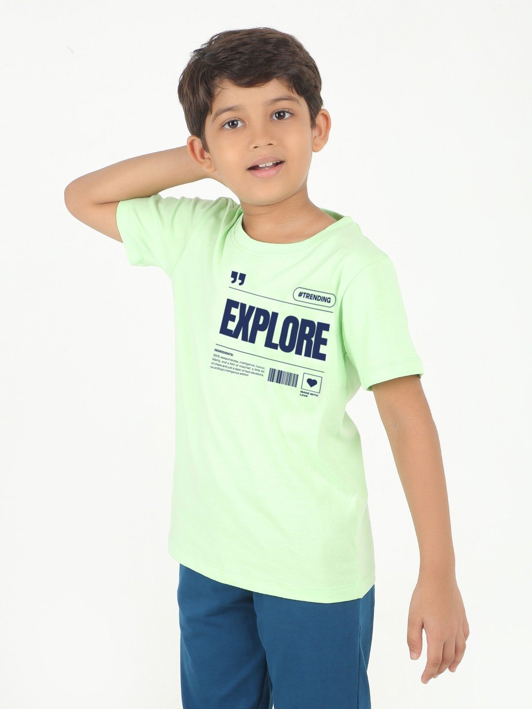 Boys 1 piece chest printed T-shirt- Pistachio Green