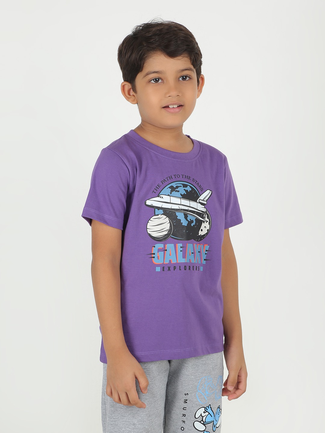 Boys 1 piece chest printed T-shirt- Purple Dark