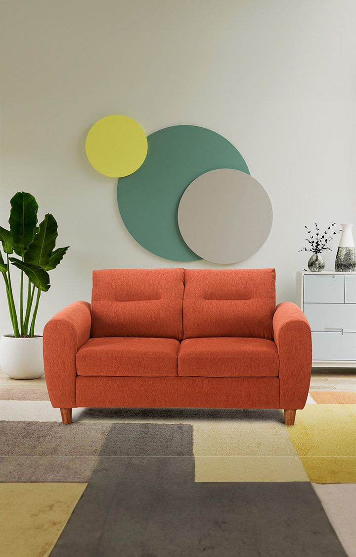 neudot Scott Sofa for Living Room |2 Persons Sofa|Premium Fabric with Cushioned Armrest | Solid Wood Frame|2 Seater in Rusty Cider Color