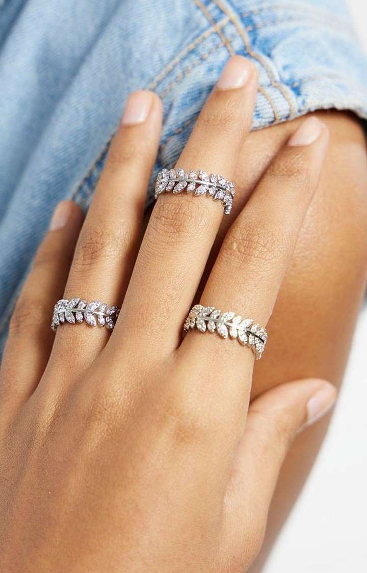 Unisex Silver Iced Olive Ring