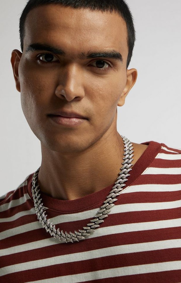 Unisex Silver Iced Out Spiked Cuban Chain