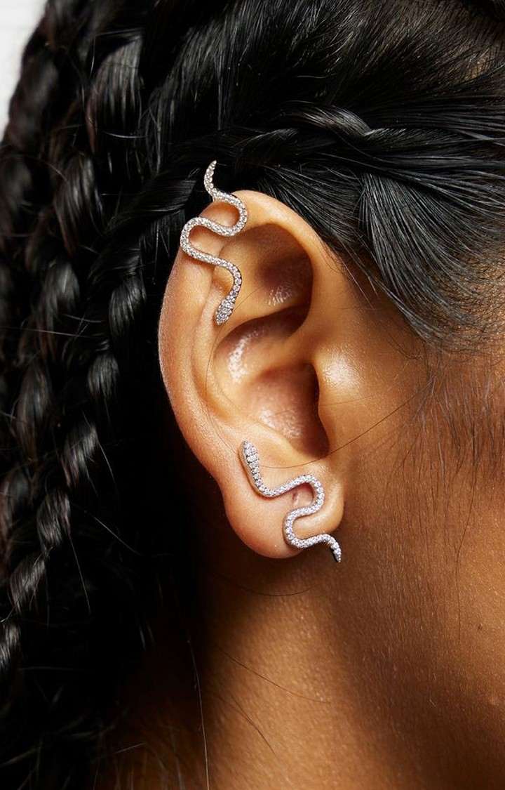 Unisex Silver Iced Sarpa Ear Cuffs