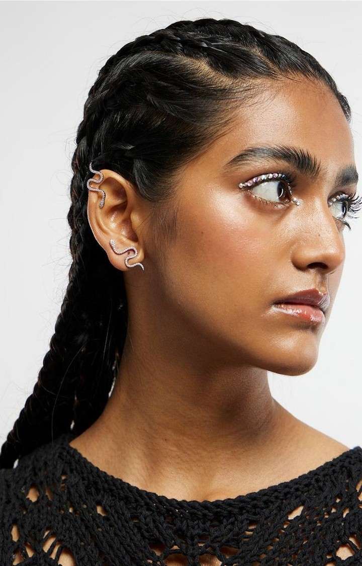 Unisex Silver Iced Sarpa Ear Cuffs