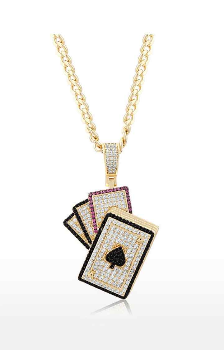 Unisex Gold Iced Spade Card Pendant
