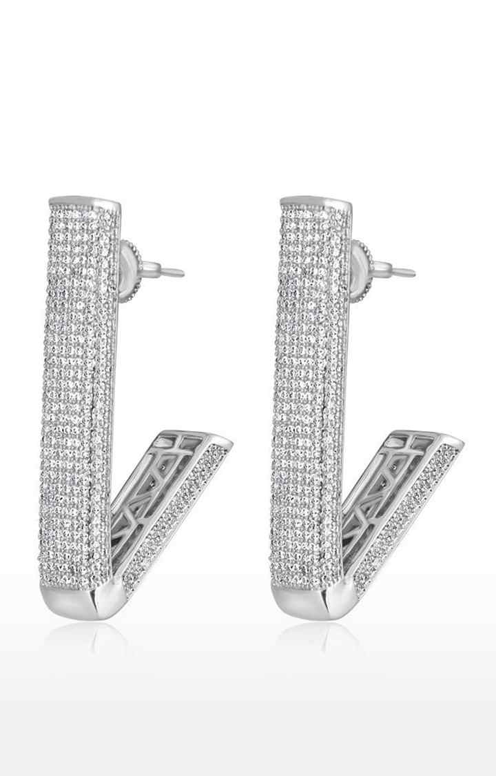 Unisex Silver Iced Zinger Earrings