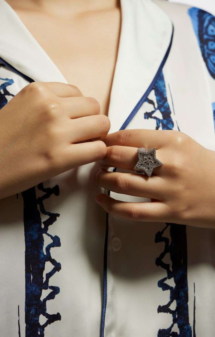 Unisex Silver Iced Chunky Star Ring