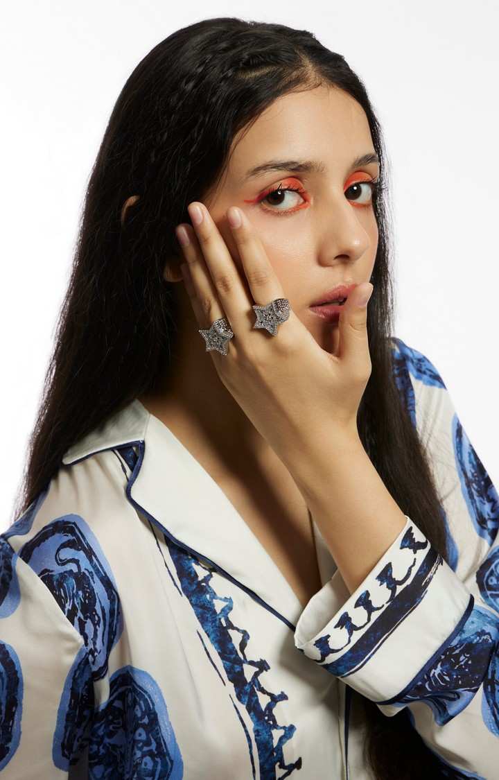 Unisex Silver Iced Chunky Star Ring