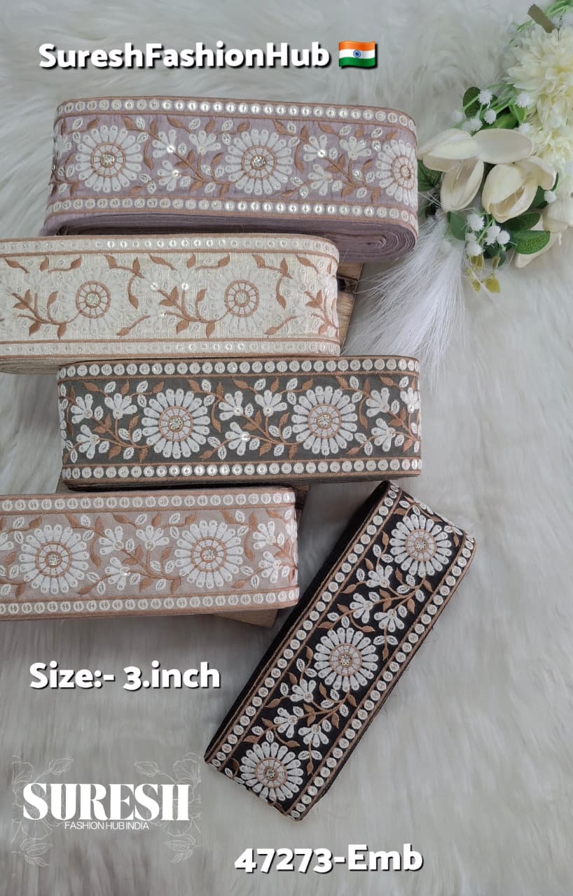Beige Parsi Floral Embroidery Lace – 47273