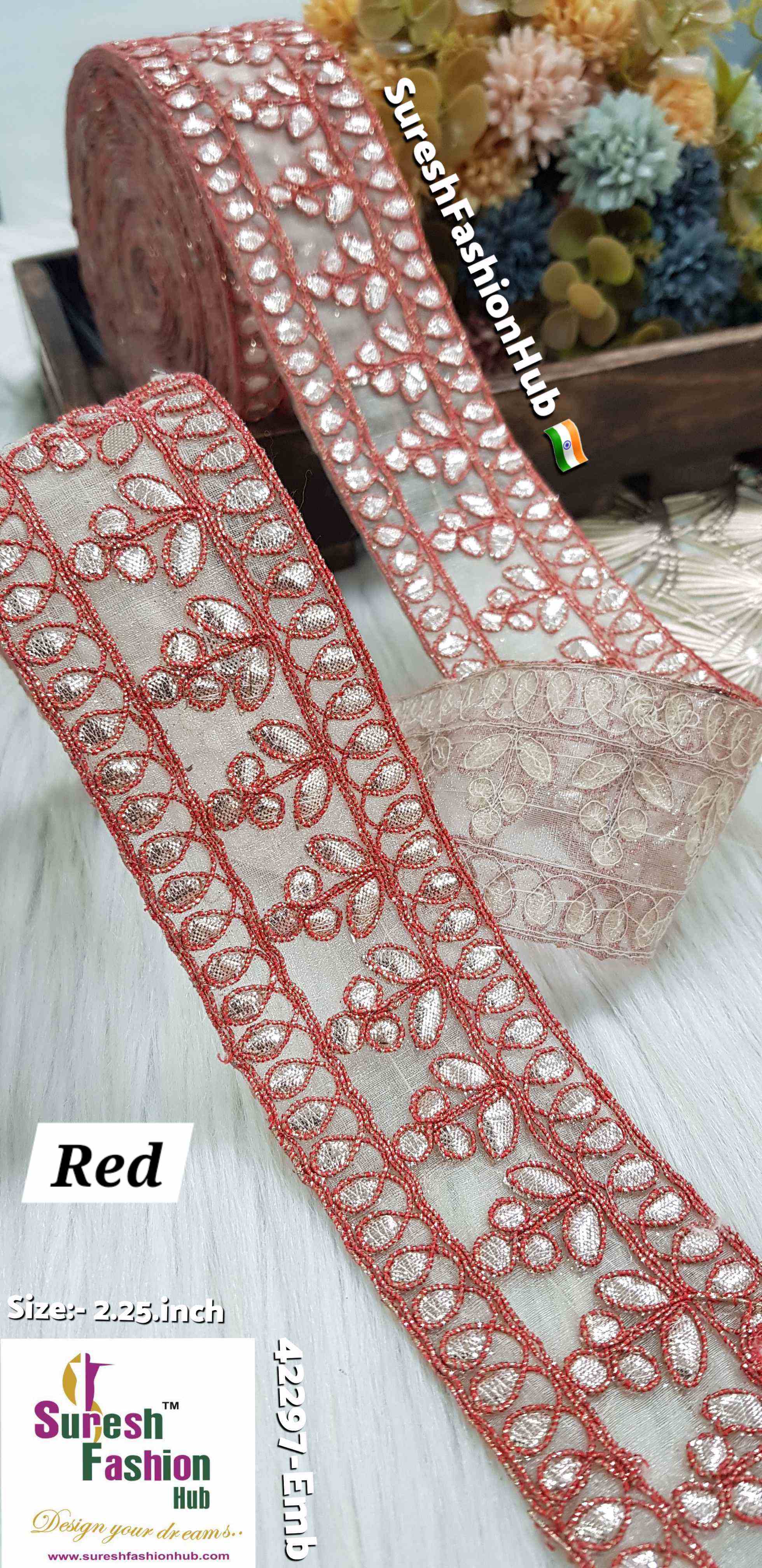 Cute Petal Laser Gota Lace Red