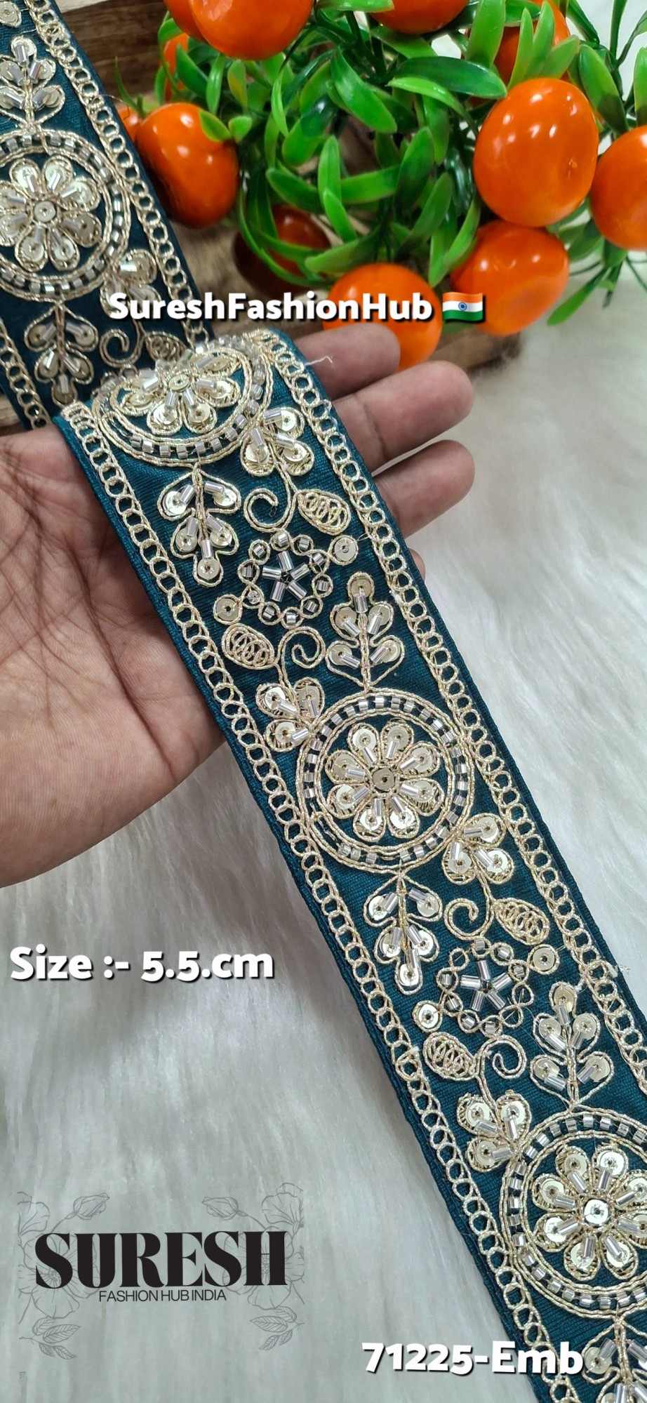 Petrol Floral Cutdana Bead Embroidery Lace – Design No. 71225-Emb