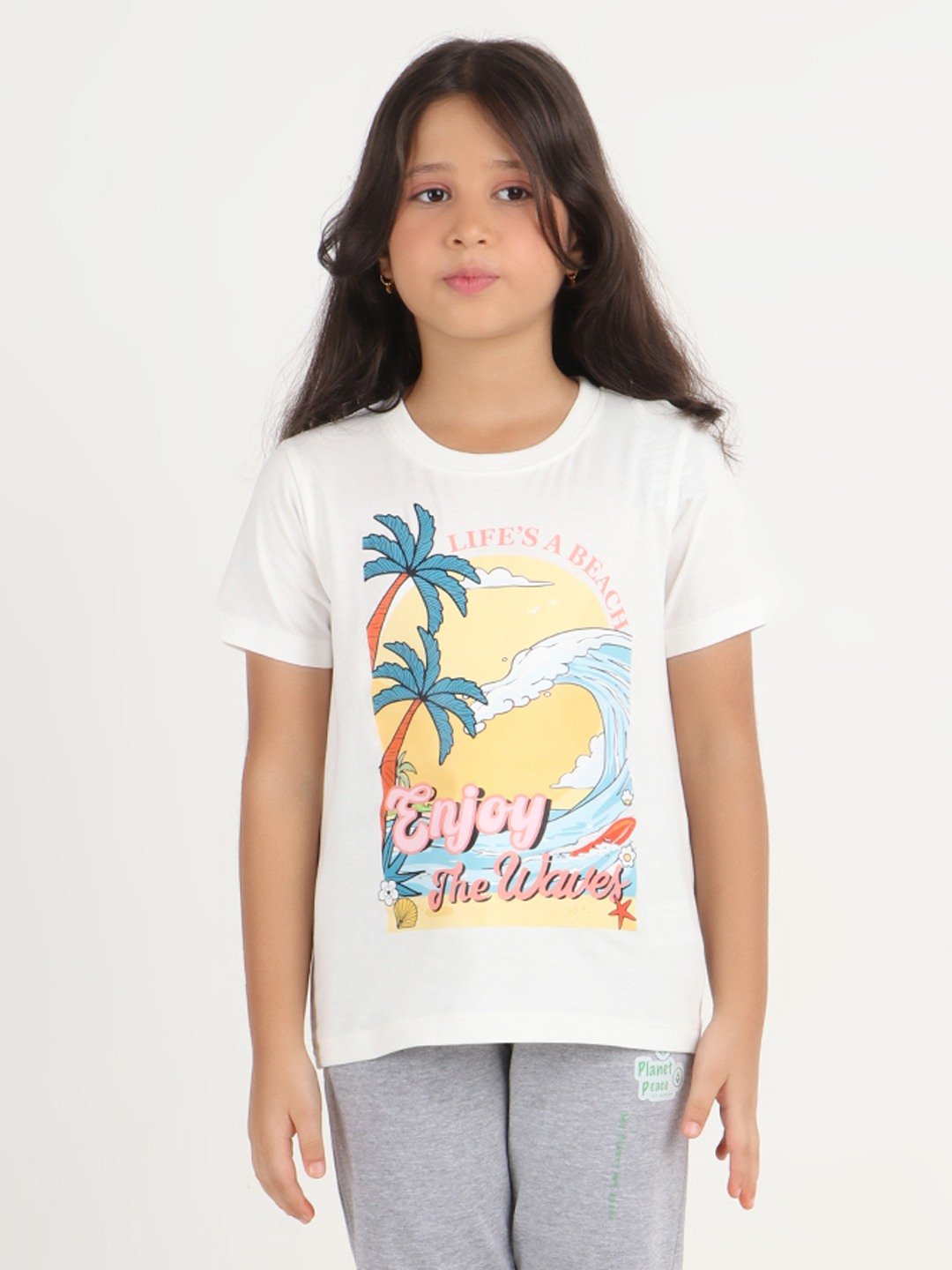 Girls 1 piece chest printed T-shirt- off White