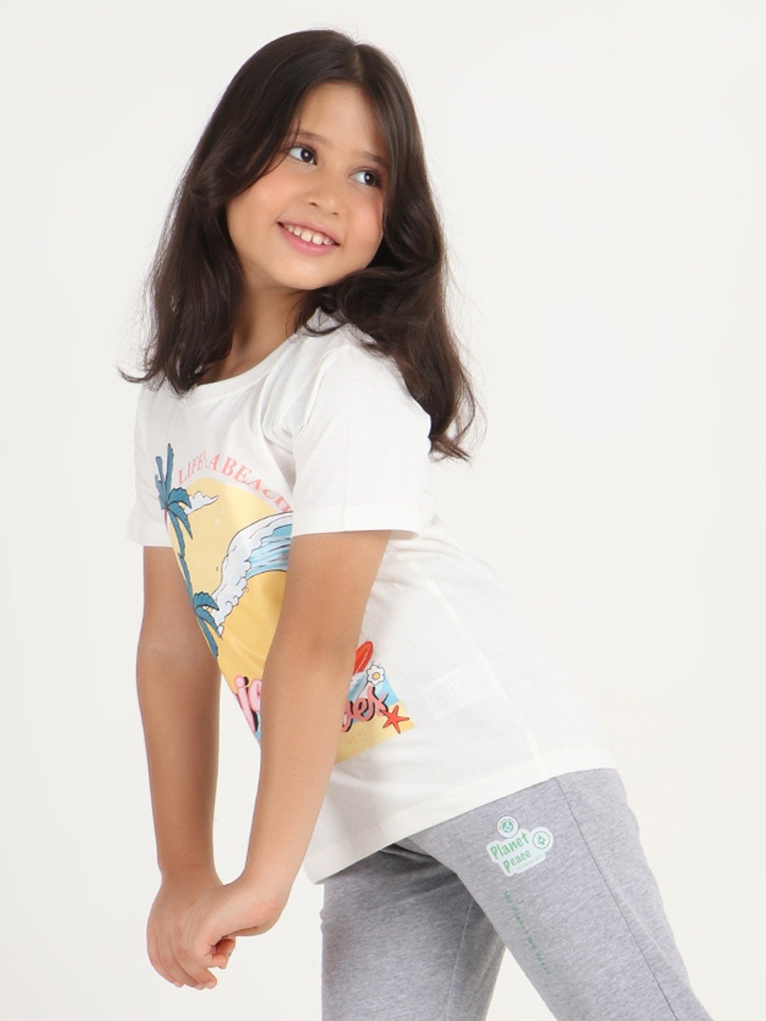 Girls 1 piece chest printed T-shirt- off White