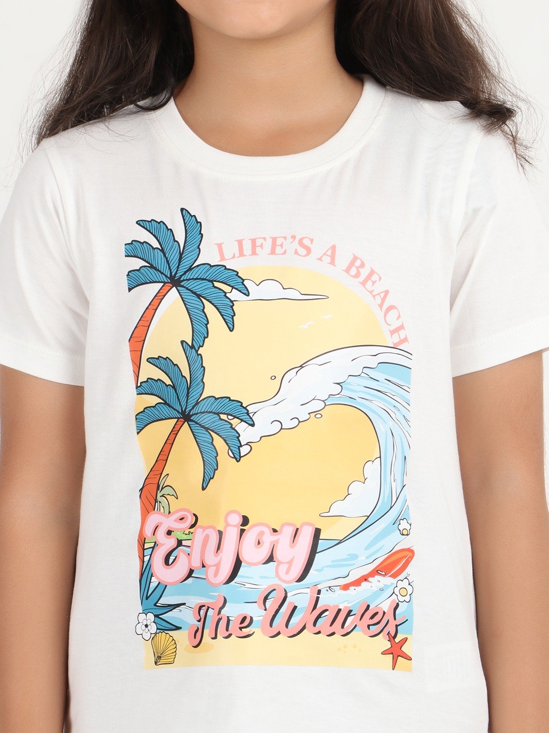Girls 1 piece chest printed T-shirt- off White
