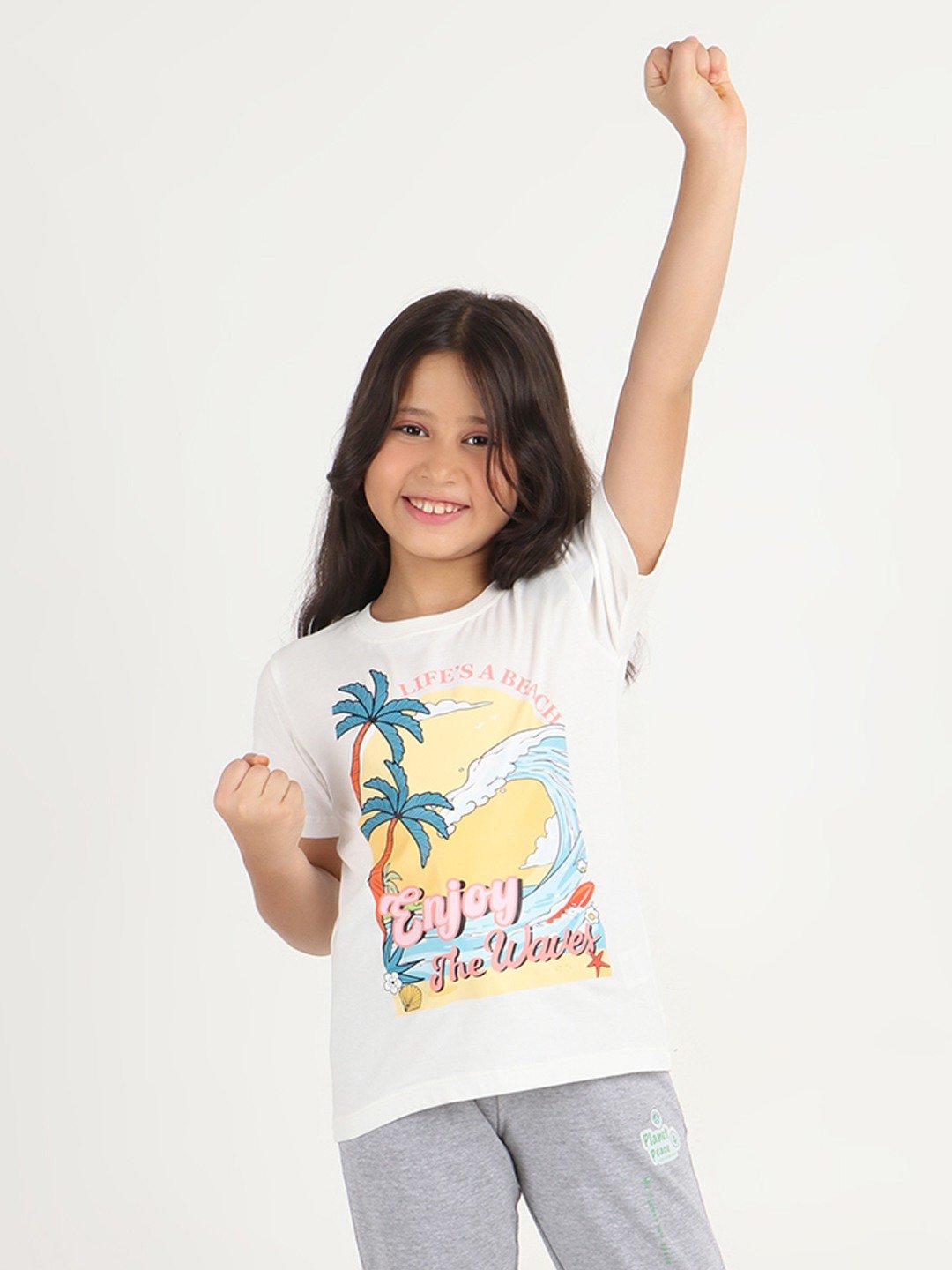 Girls 1 piece chest printed T-shirt- off White