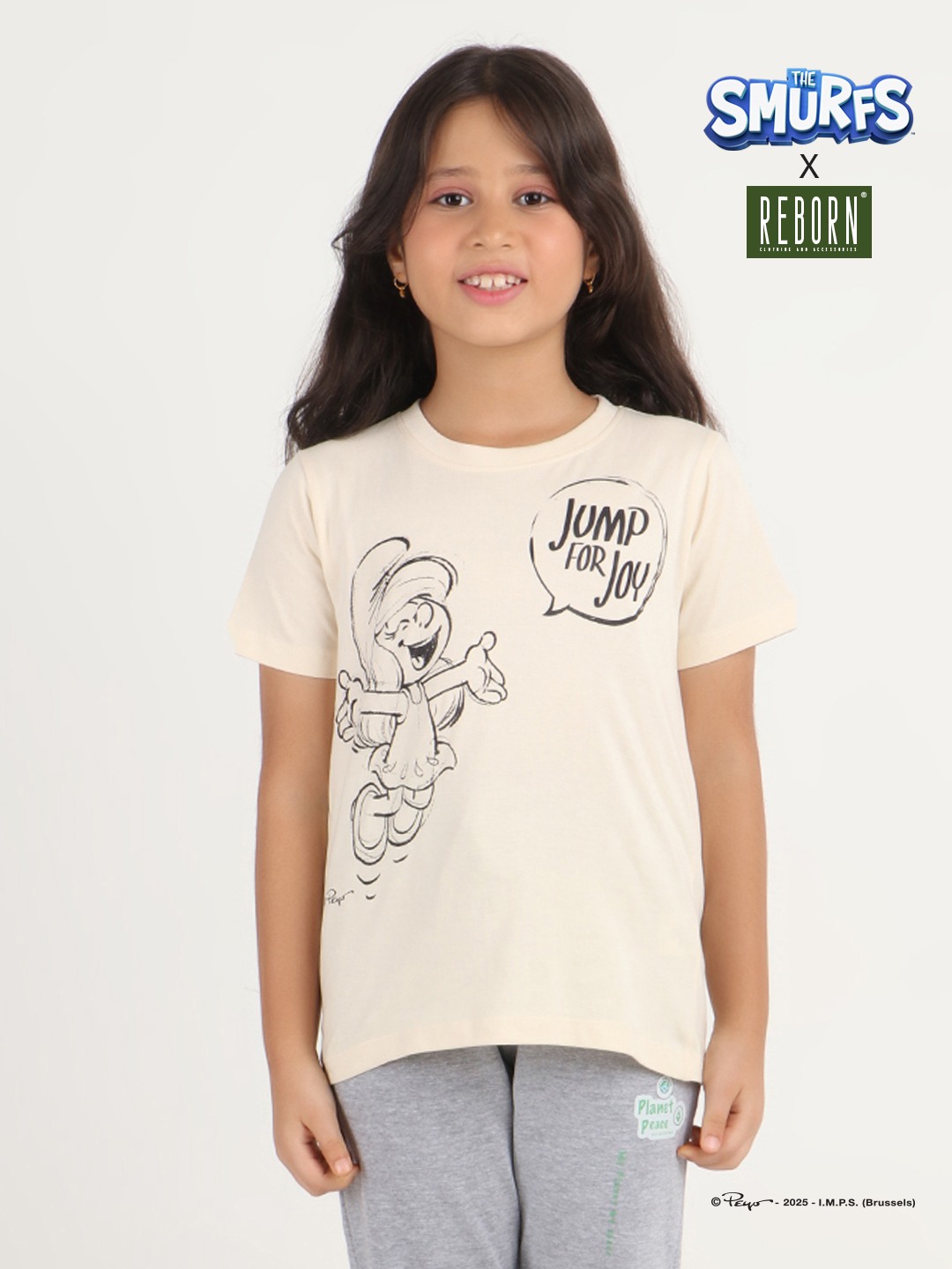 Girls 1 piece chest printed T-shirt- Butter Cream