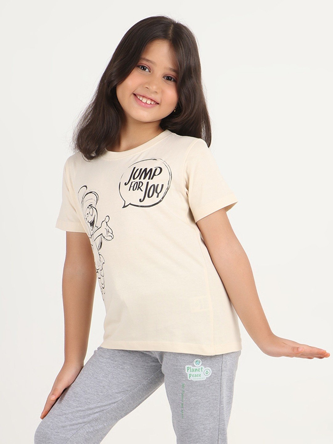 Girls 1 piece chest printed T-shirt- Butter Cream