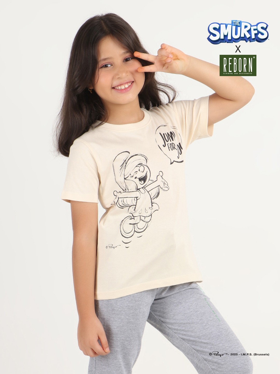 Girls 1 piece chest printed T-shirt- Butter Cream