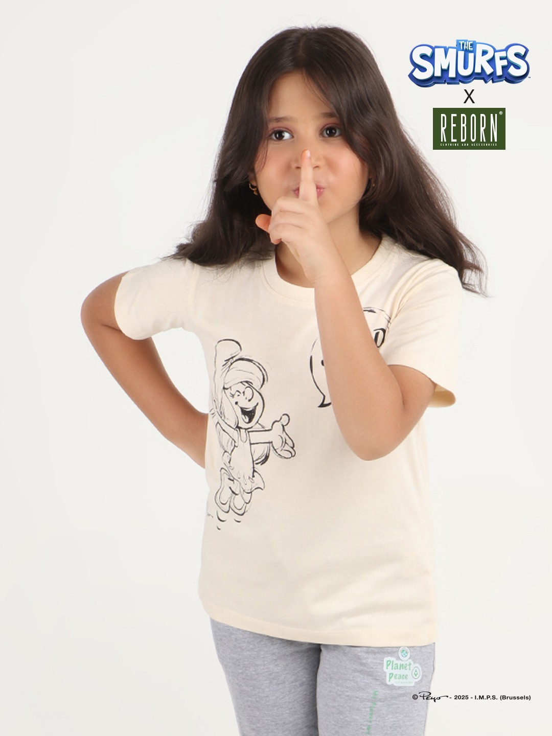 Girls 1 piece chest printed T-shirt- Butter Cream