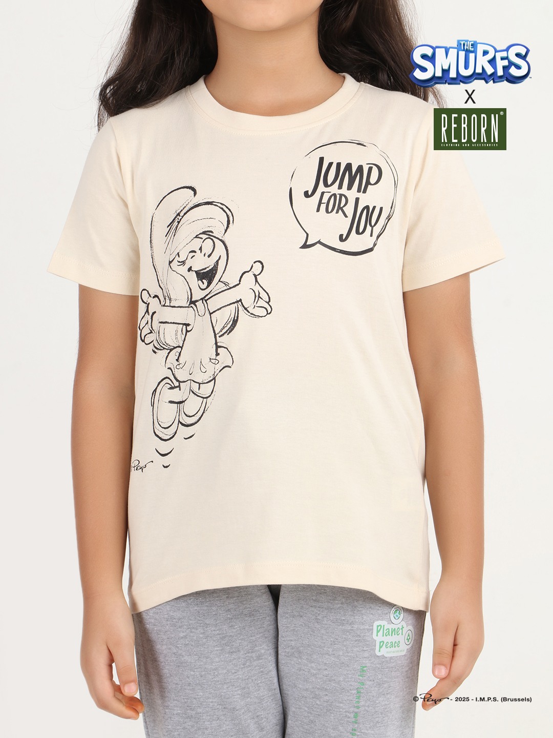 Girls 1 piece chest printed T-shirt- Butter Cream